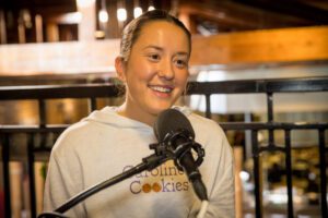 Caroline Merryman, reinventing the joy of childhood eating cookie dough out of the bowl with every bite of her "thick and gooey" Caroline's Cookies