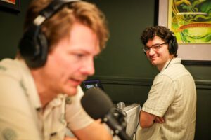 Christiaan Mader and audio engineer Dylan Babineaux, Out to Lunch at plate lunch restaurant Gravy in downtown Lafayette