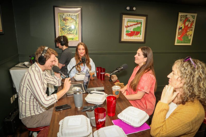 Christiaan Mader, Audio Engineer Dylan Babineaux, Abagail Meche Frederick, Julia Bonaventure, Associate Producer Lea Urdiales, Out to Lunch at Gravy in Downtown Lafayette