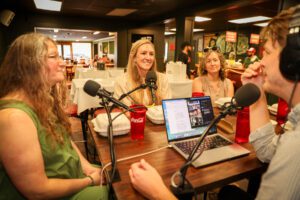 Sara Sullivan, Carolyn Benedetto, Associate Producer Lea Urdiales, Christiaan Mader, Out to Lunch at Gravy in Downtown Lafayette